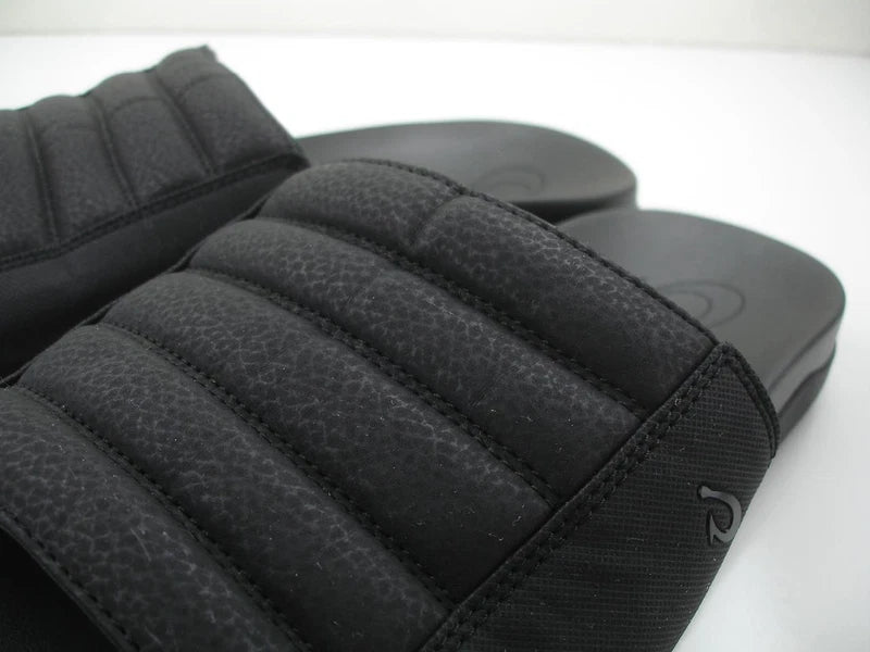 Men's sz 13 M OluKai Maha 'Olu Slides Sandals Black Slip-On Slipper Gym Shower