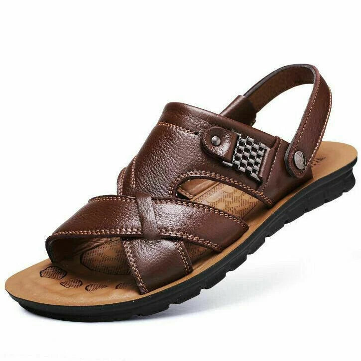 Men's Faux Leather  Sandals Peep Toe Slippers Casual Shoes Plus Sz