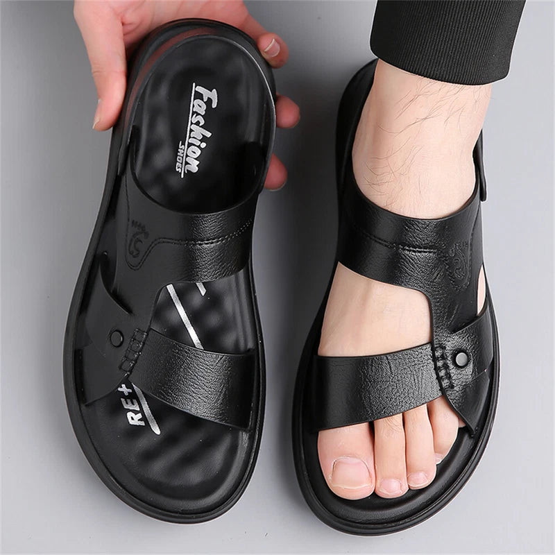 Men's Leather Slide Sandal Men's Outdoor Sports Casual Slippers Beach Sandals