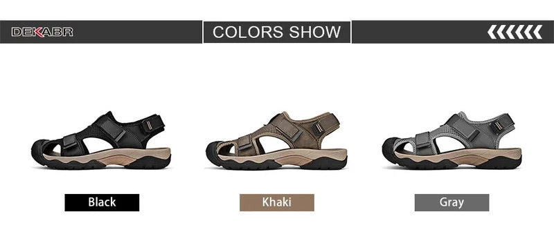 Fashion Casual Men Shoes Genuine Leather Mesh Beach Sandals Breathable Slippers