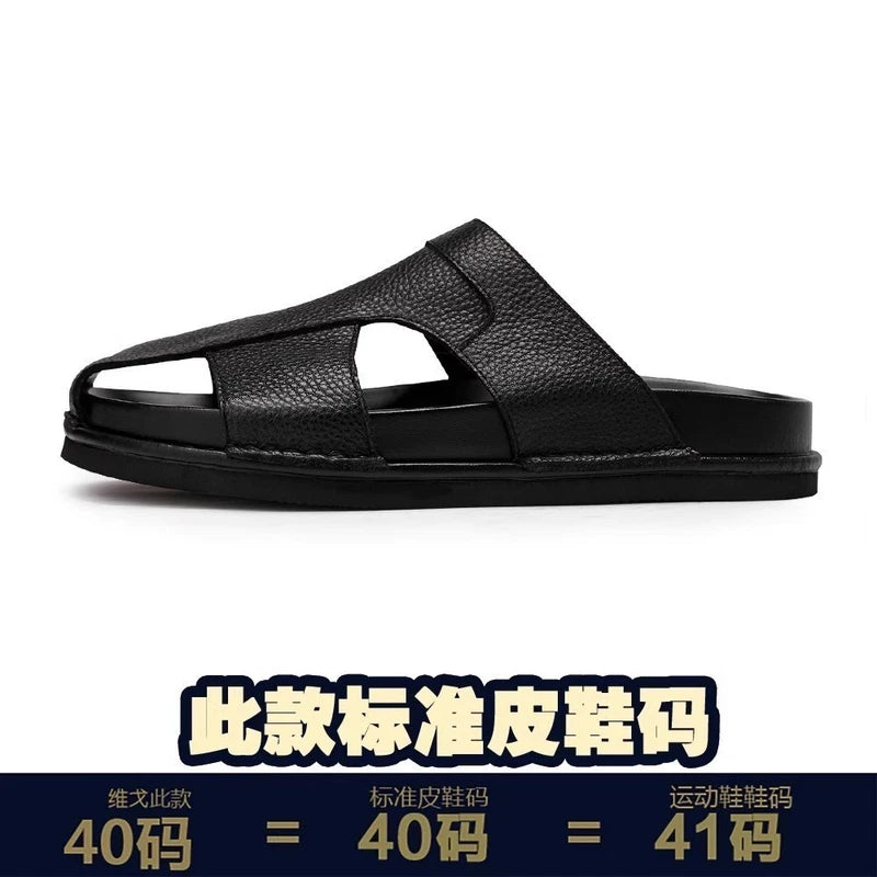 Mens Cowhide Slippers Outdoor Breathable Sandals Anti Slip Beach Casual Slippers