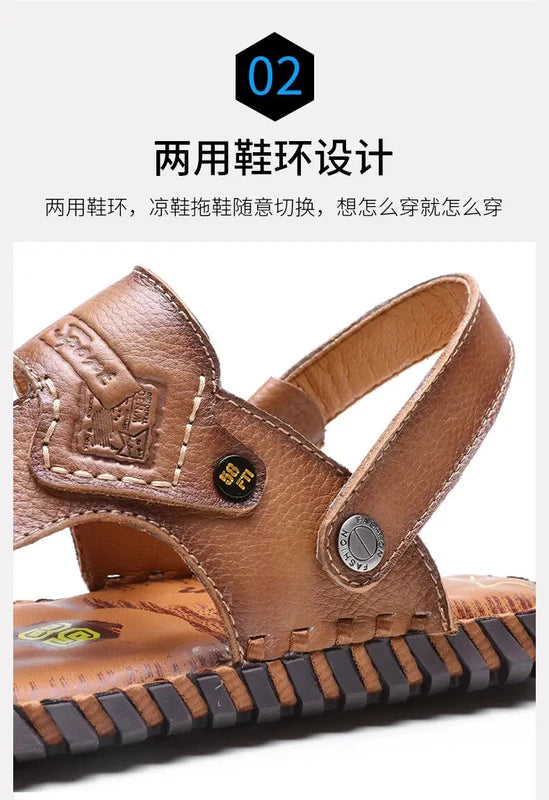 Open Toe Hollow Out Leather Mens Slippers Sandals Beach Holiday Summer Slingback