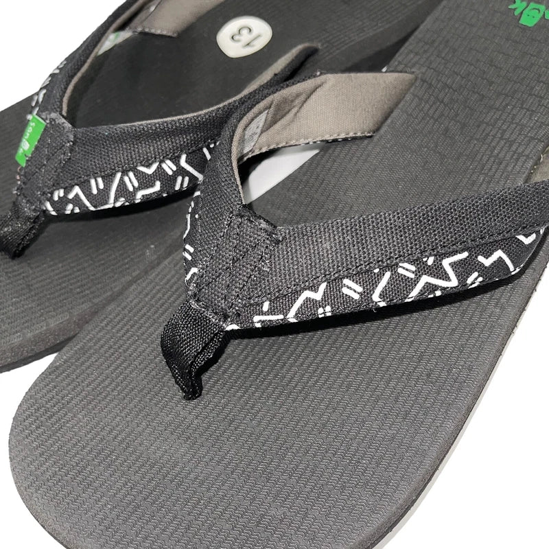 Sanuk Flip Flops Mens Black Canvas Comfort Sandals Slipper Beer Cozy Light Funk