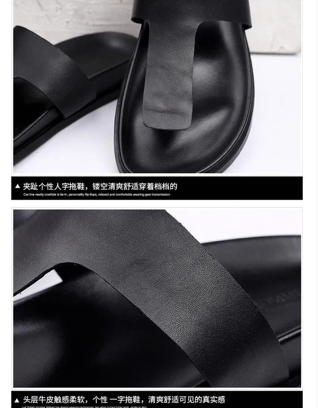 Men Leather Beach Summer Sandals Flip Flops British Beach Shoes Holiday Slippers