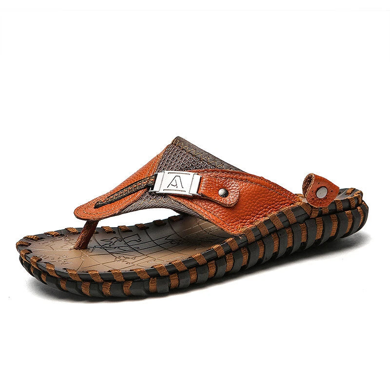 Plus Size Casual Shoes Men's Sandals Slippers Leather Thong Flats Outdoor Beach