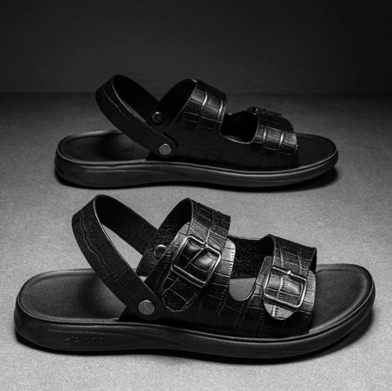 Men Summer Open Toe Crocodile Pattern Sandal Soft Buckle Slipper Beach Pump Shoe