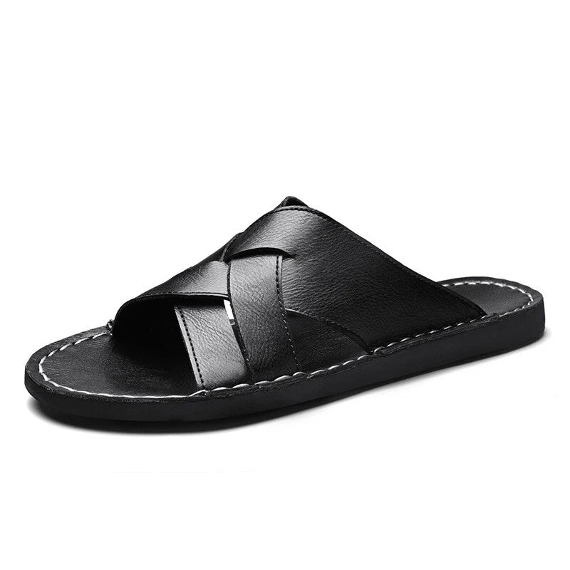 New Mens Casual Leather Sandals Close toe Beach Slippers Slides Outdoor Shoes