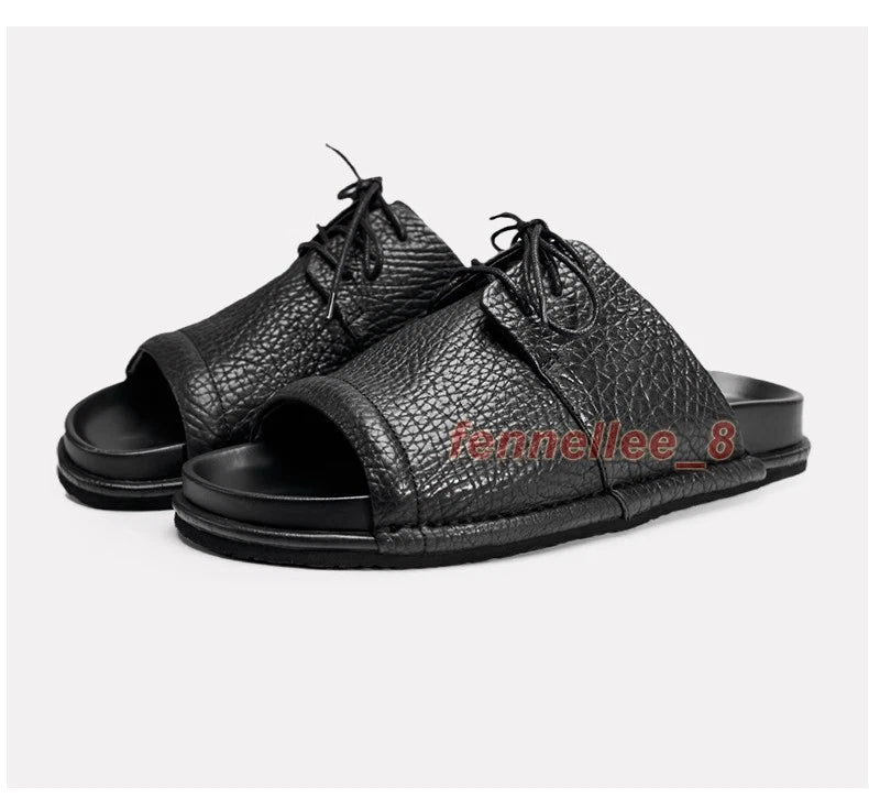 Mens Real Leather Cowhide Open Toe Casual Outdoor Beach Holiday Sandals Slippers