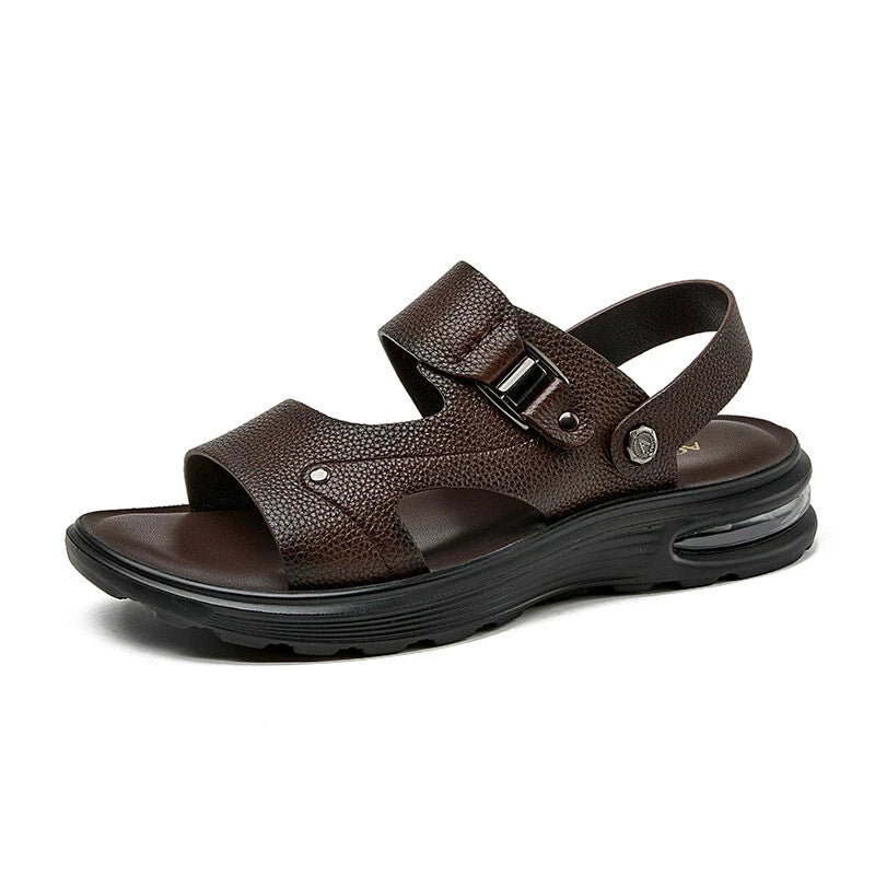 Open Toe Sandal Slingback Flats Slipper Real Leather Men Beach Shoes Roman Style
