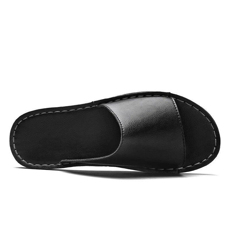Men Casual Leather Sandals Refreshing Summer Beach Slippers Slides Outdoor Shoes