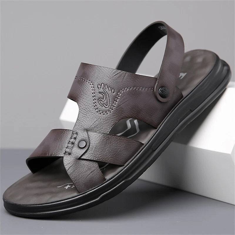 Men's Leather Slide Sandal Men's Outdoor Sports Casual Slippers Beach Sandals