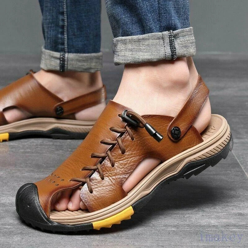 Men's Closed Toe Slip On Hollow Out Slipper Sandals Beach Casual Faux Leather SZ