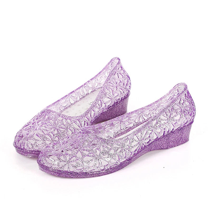 Womens Summer Jelly Sandals Hollow Out Shoes Glitter Crystal Mesh Slippers Size