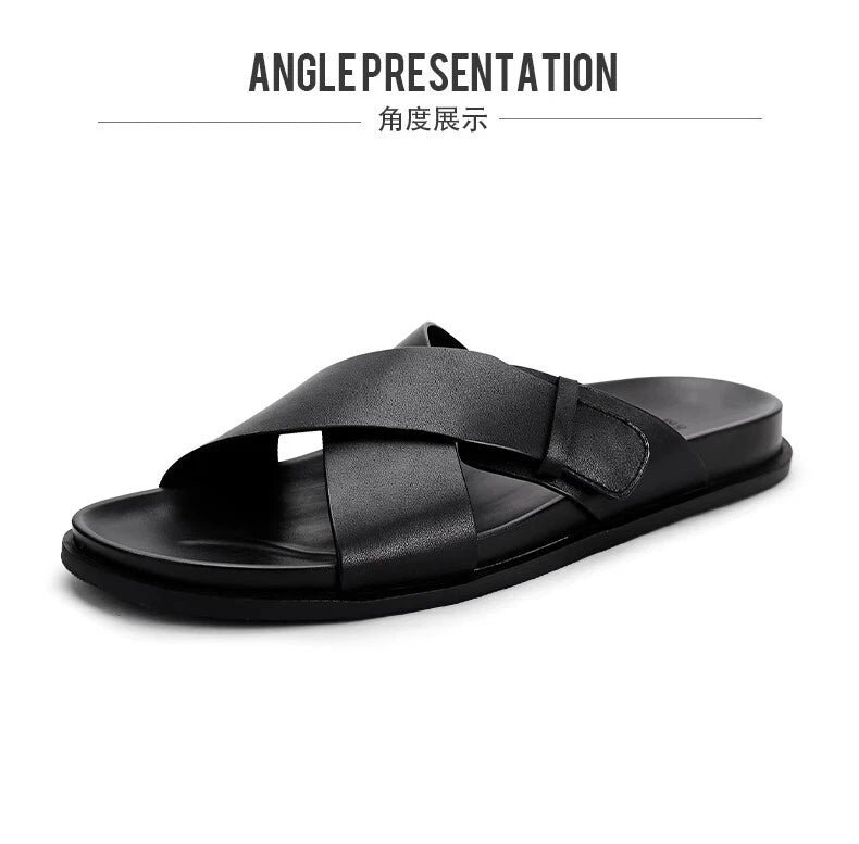 Men Cowhide Casual Slipper Summer Outdoor Breathable Genuine Leather Beach Shoes