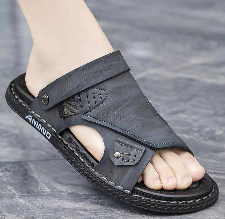 Mens Summer Peep Toe Slipper Open Back Slip On Shoes Daily Sandals Beach Summer