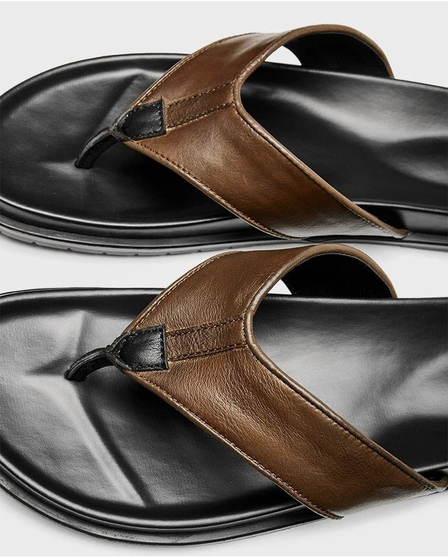 Personality Mens Flip Flops Real Leather Sandal Slipper Flat Beach Holiday Shoes
