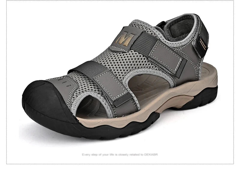 Fashion Casual Men Shoes Genuine Leather Mesh Beach Sandals Breathable Slippers