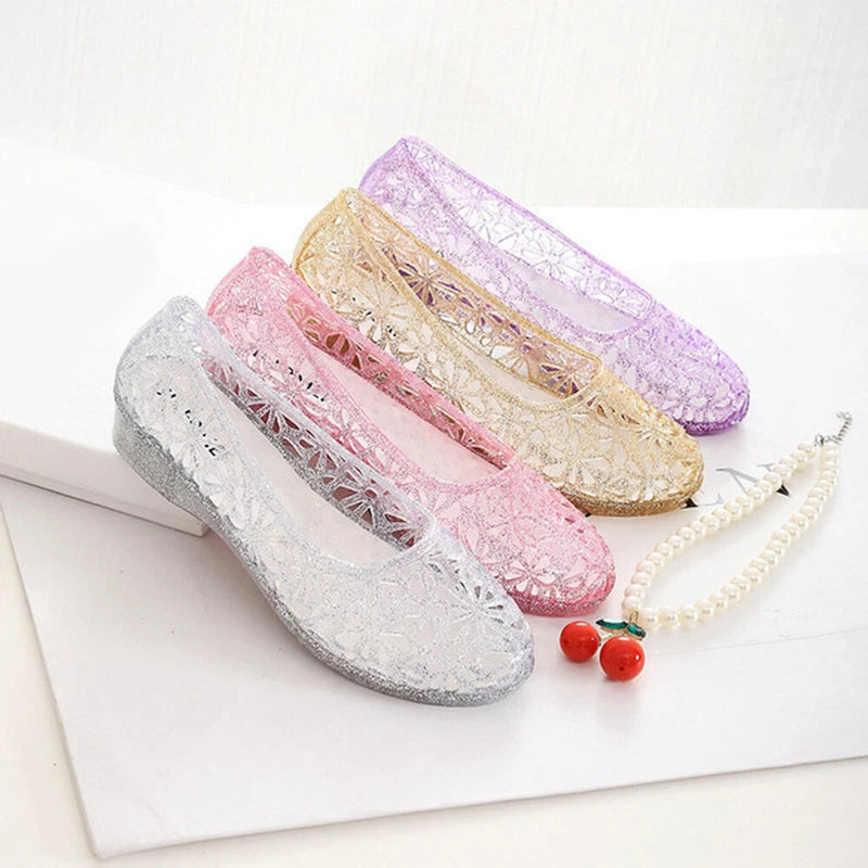 Womens Summer Jelly Sandals Hollow Out Shoes Glitter Crystal Mesh Slippers Size