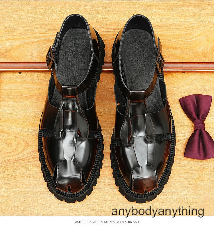 Mens Handmade Real Leather Shoes Summer Business Sandals Woven Roman Shoes Sz