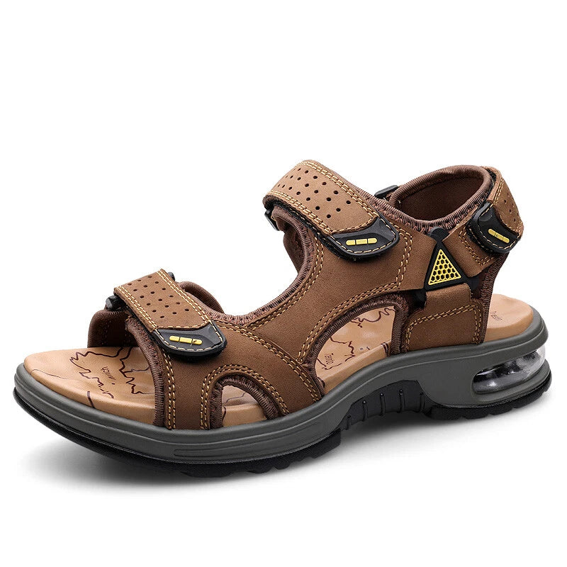 Leather Casual Sandals Slippers Open Toe Men's Breathable Lace Up Beach Outdoor