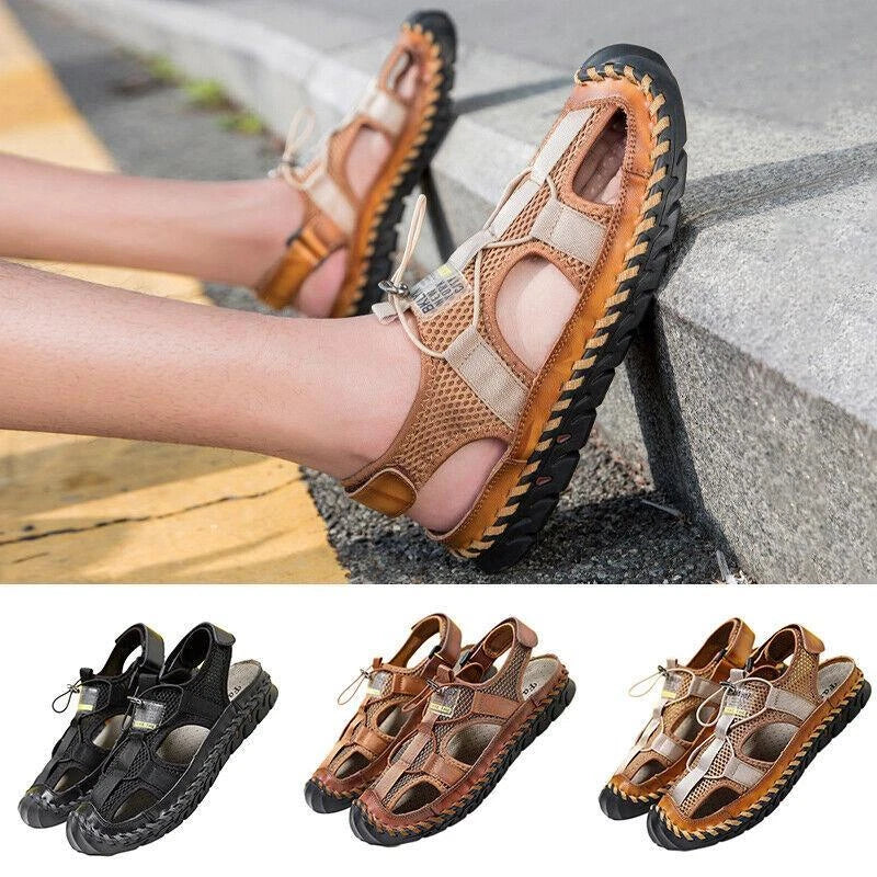 Summer Men's Anti-Slip Hiking Sandals Outdoor Breathable Closed Toe Beach Shoes