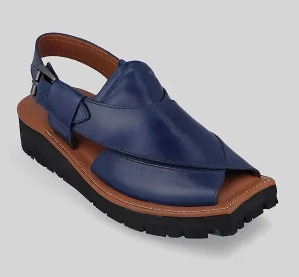 Handmade New Premium Quality Peshawari Chappal Blue Leather Men's Sandal For Men