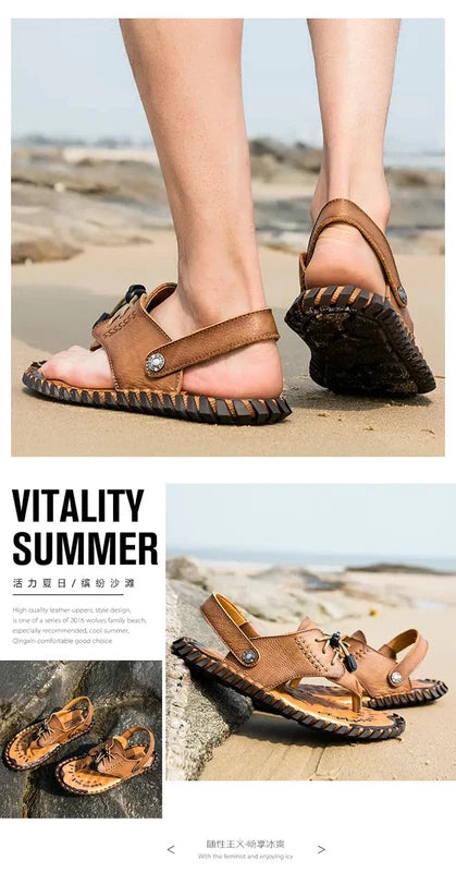 38-48 Plus Size Mens Real Leather Flip Flops Sandals Slipper Beach Holiday Shoes