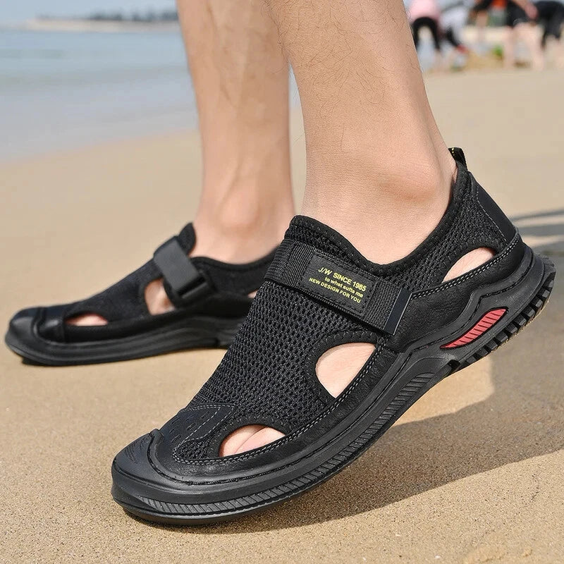 Men Sandals Summer Breathable Mesh Slip On Flats Outdoor Beach Casual Shoes