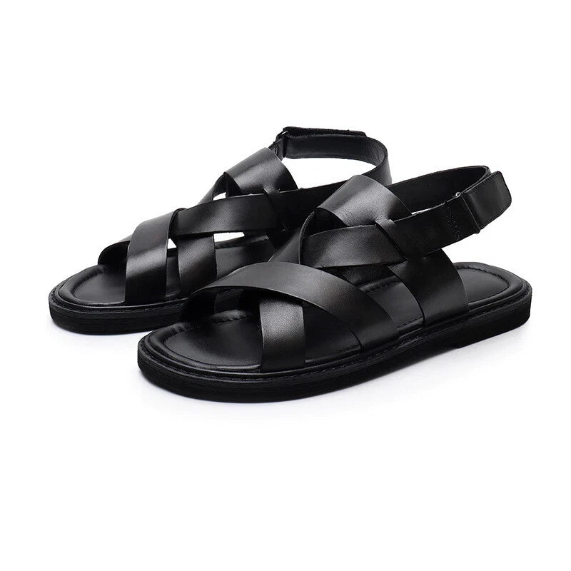 Men's Sandals Casual Beach Cool Slippers Flat Bottom Breathable Roman Sandals