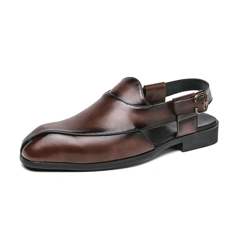 Leather Men Casual Sandals Slip on Handmade Slippers Non Slip Beach Sneakers