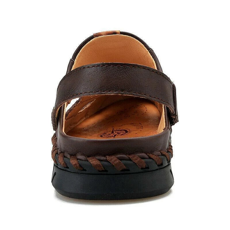 Summer Mens Casual Beach Sandals Casual Cut Out Slippers Leather Mules Outdoor
