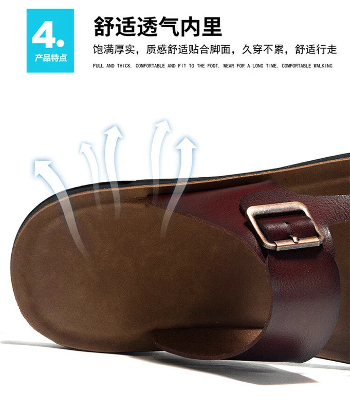 Mens Beach Summer Flats Heel Sandals Buckles Open Toe Slipper Leather Shoes 2025