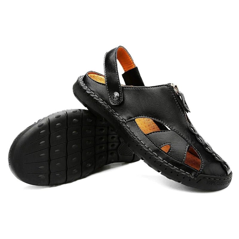 Men's Handmade Leather Fisherman Sandals, Casual Closed Toe Adjustable Beach