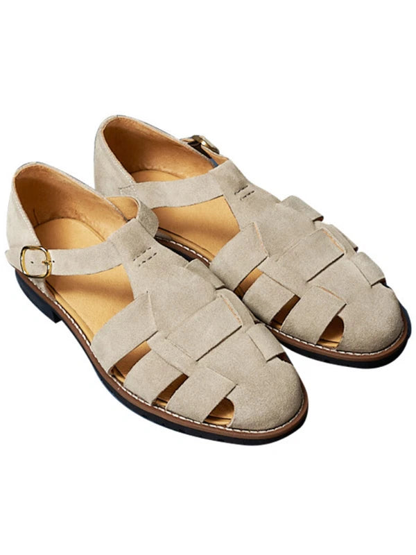 Handmade Mens  Japanese Shoes Summer Suede Buckle Roman Sandals Sz