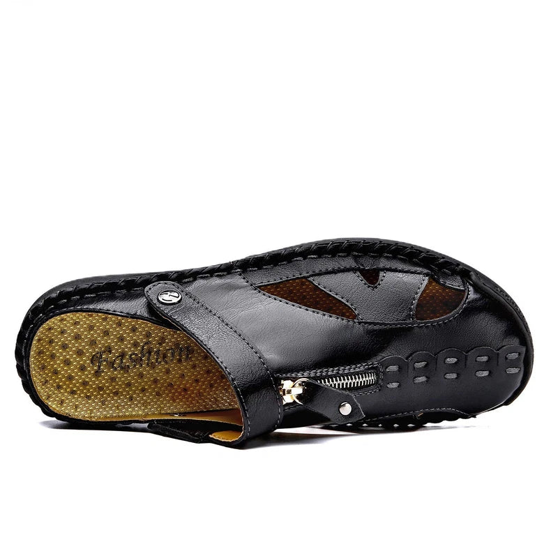 Men's Handmade Leather Fisherman Sandals, Casual Closed Toe Adjustable Beach