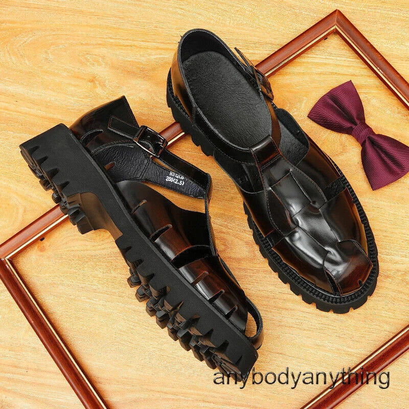 Mens Handmade Real Leather Shoes Summer Business Sandals Woven Roman Shoes Sz