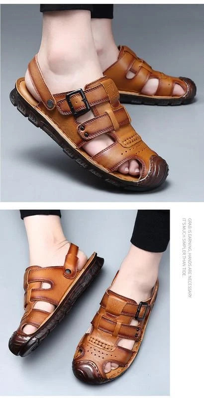 Summer Men's Closed Toe Slippers Faux Leather Outdoor Holiday Sandals Beach 2025