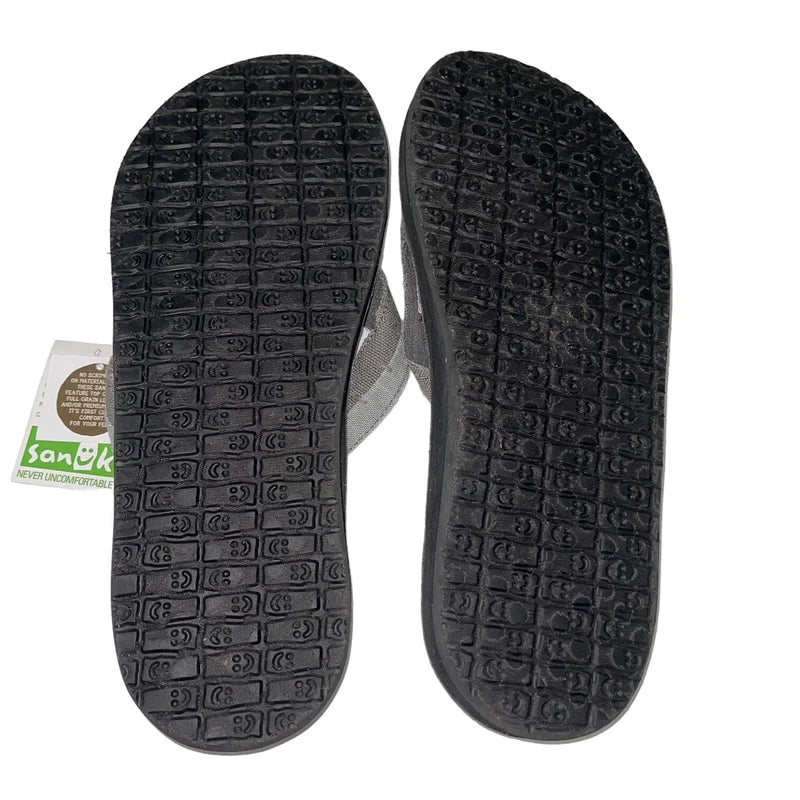 Sanuk Flip Flops Mens Gray Suede Leather Comfort Canvas Sandals Slippers Dr Fray