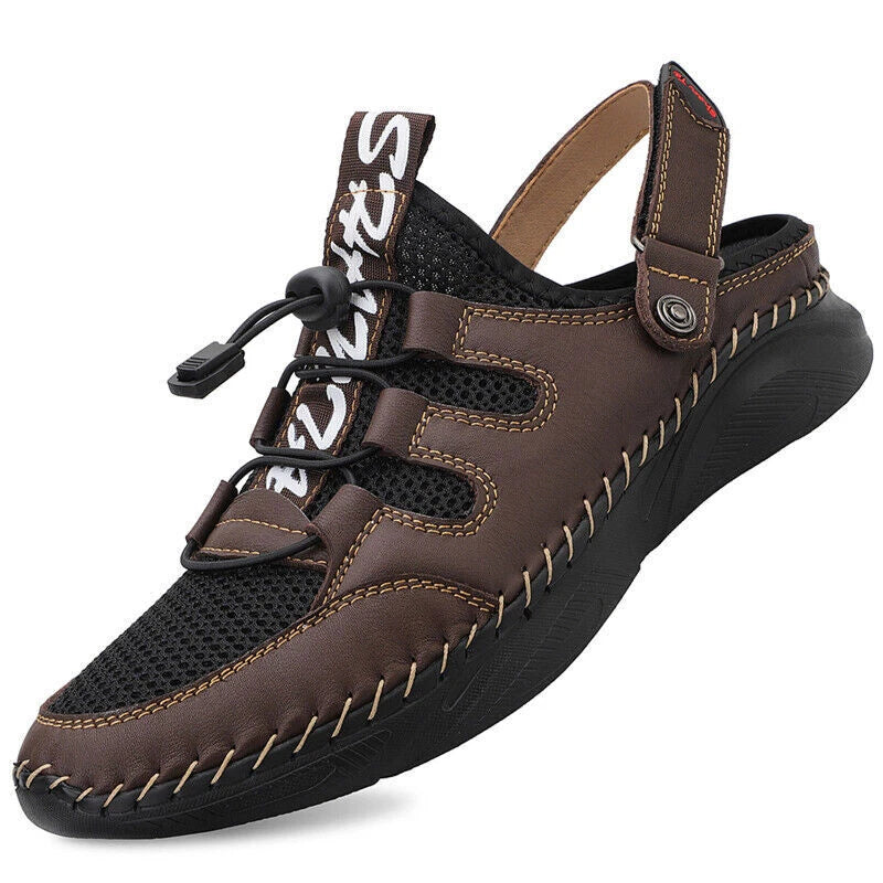 Mens Sandals Leather Mesh Beach Water Slipper Rubber Classic Non-slip