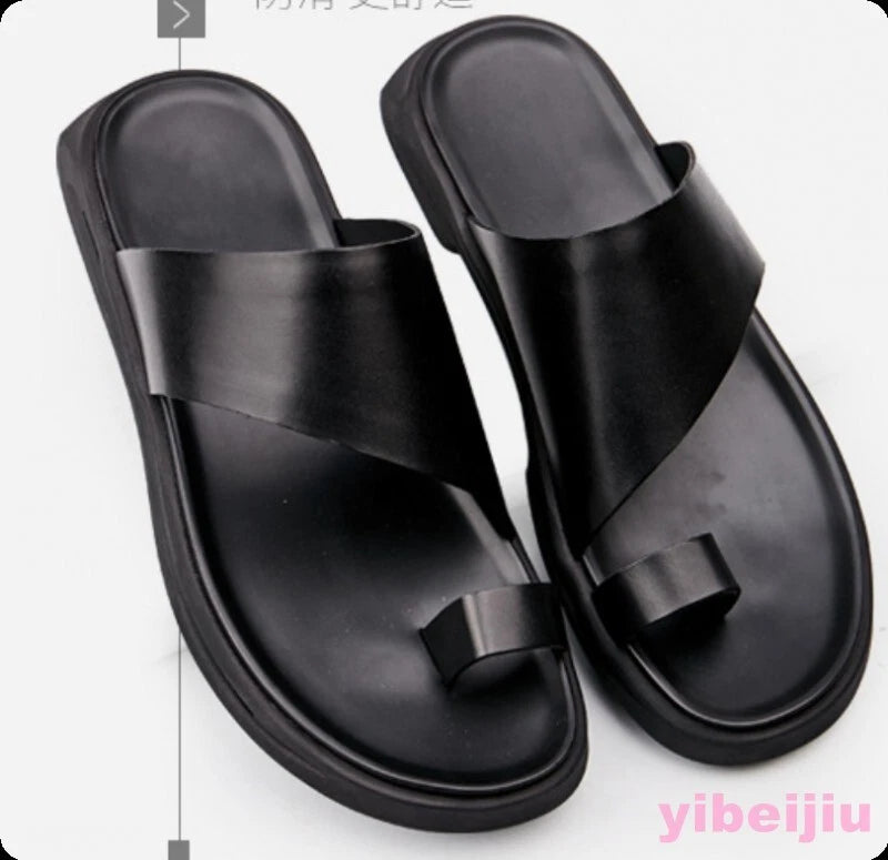 Beach Men's Summer Slides Clip Ring Toe Moccasins Sandals Leather Flats Slippers
