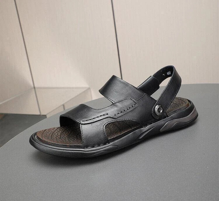 Mens Open Toe Faux Leather Hollow Out Beach Outdoor Work Sandals Casual Slippers