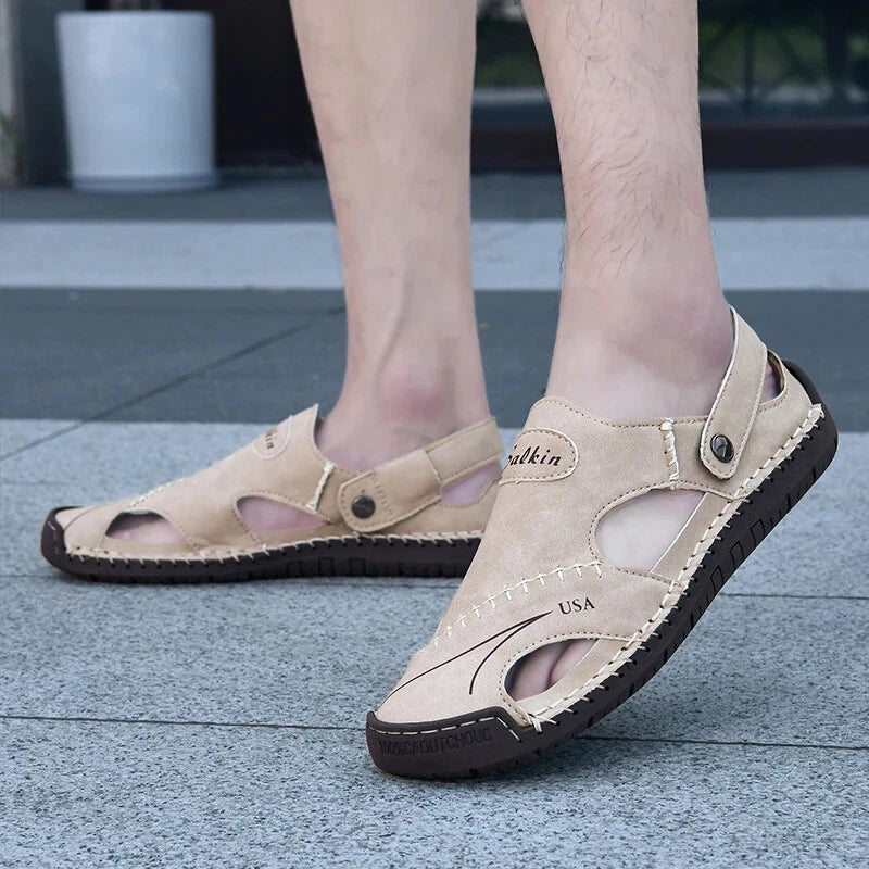 Men Casual Shoes Hollow Breathable Sandals Slip On Flats Slippers Beach Shoes