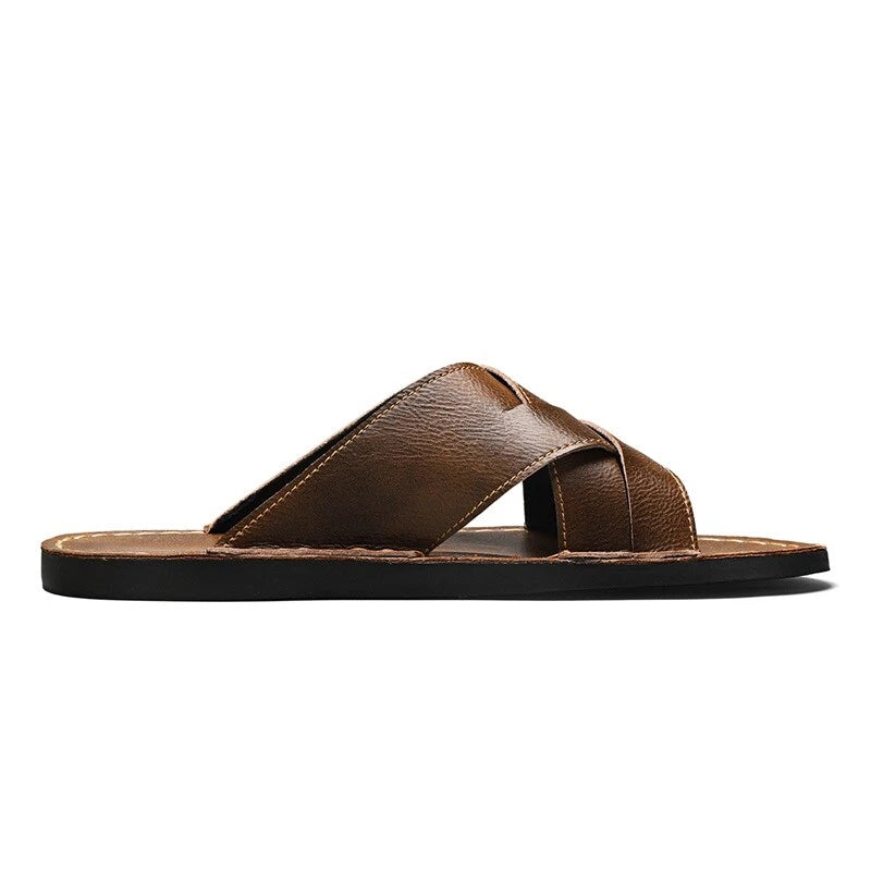 New Mens Casual Leather Sandals Close toe Beach Slippers Slides Outdoor Shoes