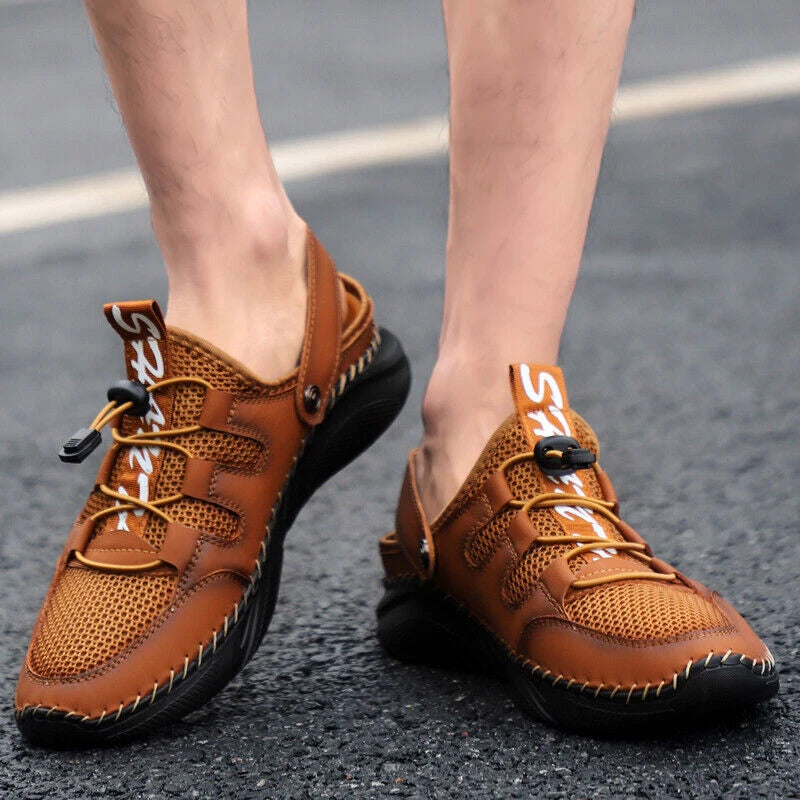 Mens Sandals Leather Mesh Beach Water Slipper Rubber Classic Non-slip