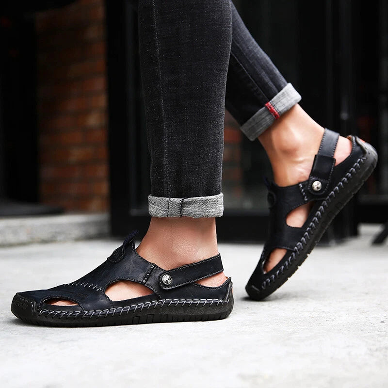 Summer Men's Leather Classic Sandals Slipper Soft Outdoor Beach Rubber Sandals