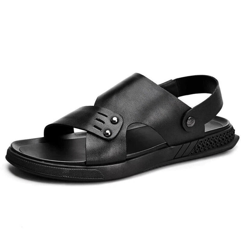 Summer Mens Youth Open Toe Leather Sandals Slippers Casual Beach Shoes Outdoor