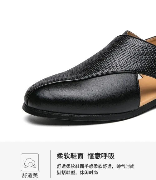 Mens Hollow Out Sandals Summer Breathable British Woven Leather Sandals Sz