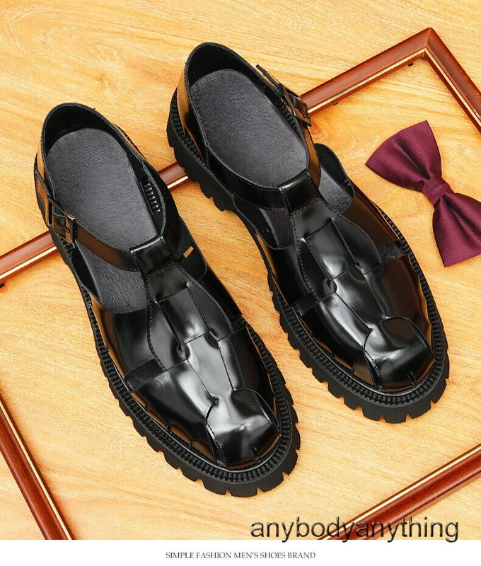 Mens Handmade Real Leather Shoes Summer Business Sandals Woven Roman Shoes Sz