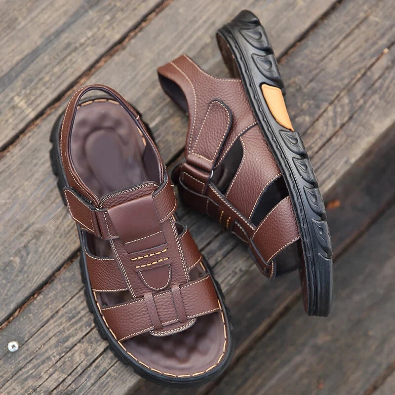 Summer men's Soft Leather Sandals Lightweight Outdoor Comfort Beach Casual Shoes