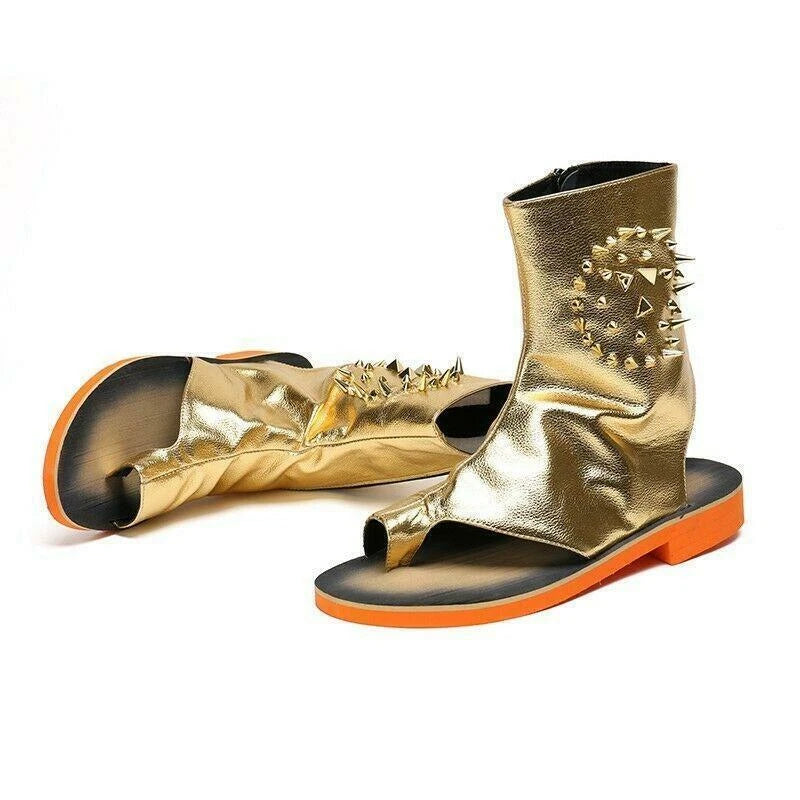 Rivet Gladiator Men's Leather Shoes Sandals High Top Boot Roma Open Toe Clip Toe